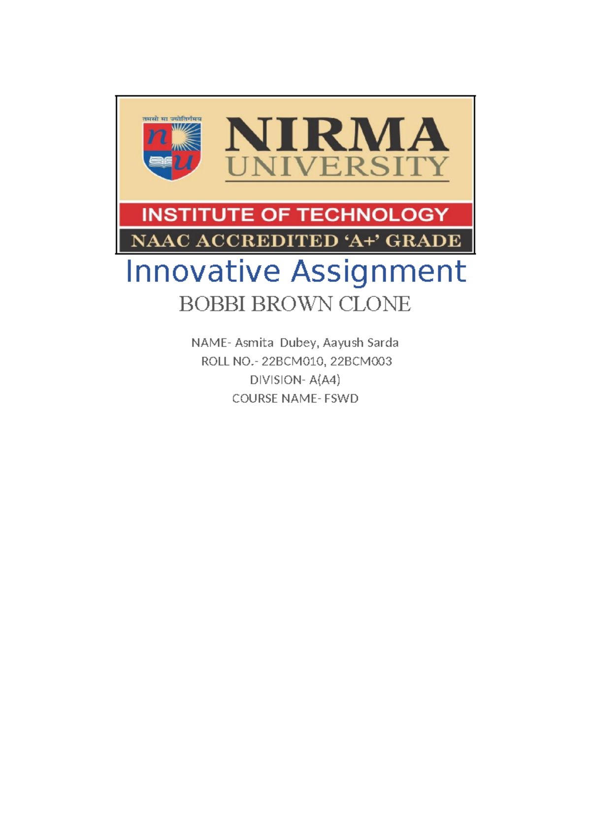 FSWD Innovative Assignment - Innovative Assignment BOBBI BROWN CLONE ...