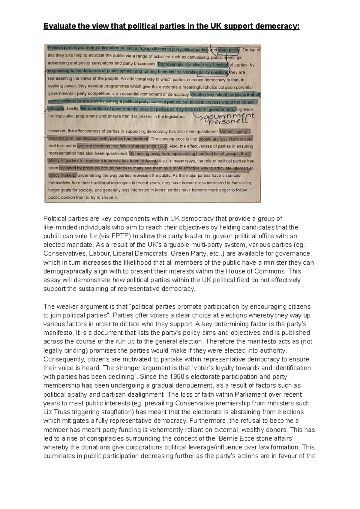 Political Parties Essay - Evaluate the view that political parties in ...