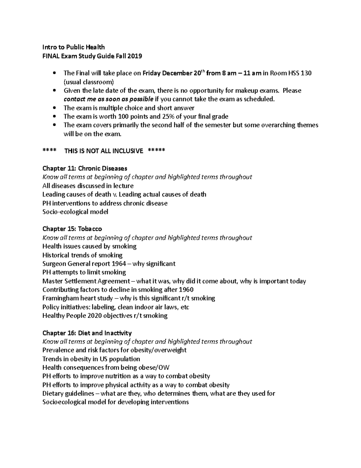 Final Study Guide - Lecture notes All - Intro to Public Health FINAL ...
