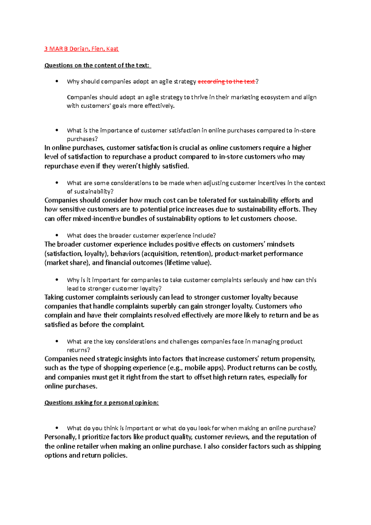 Questions for discussion Text 2 3 MAR B - 3 MAR B Dorian, Fien, Kaat ...