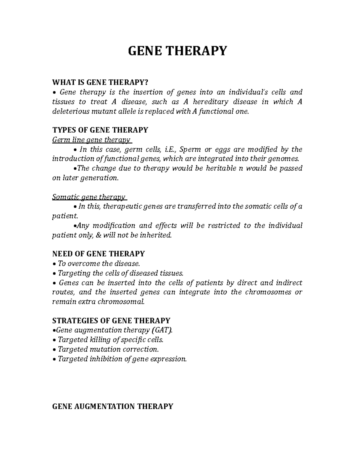 Sts-lesson-7 - Science - GENE THERAPY WHAT IS GENE THERAPY? Gene ...