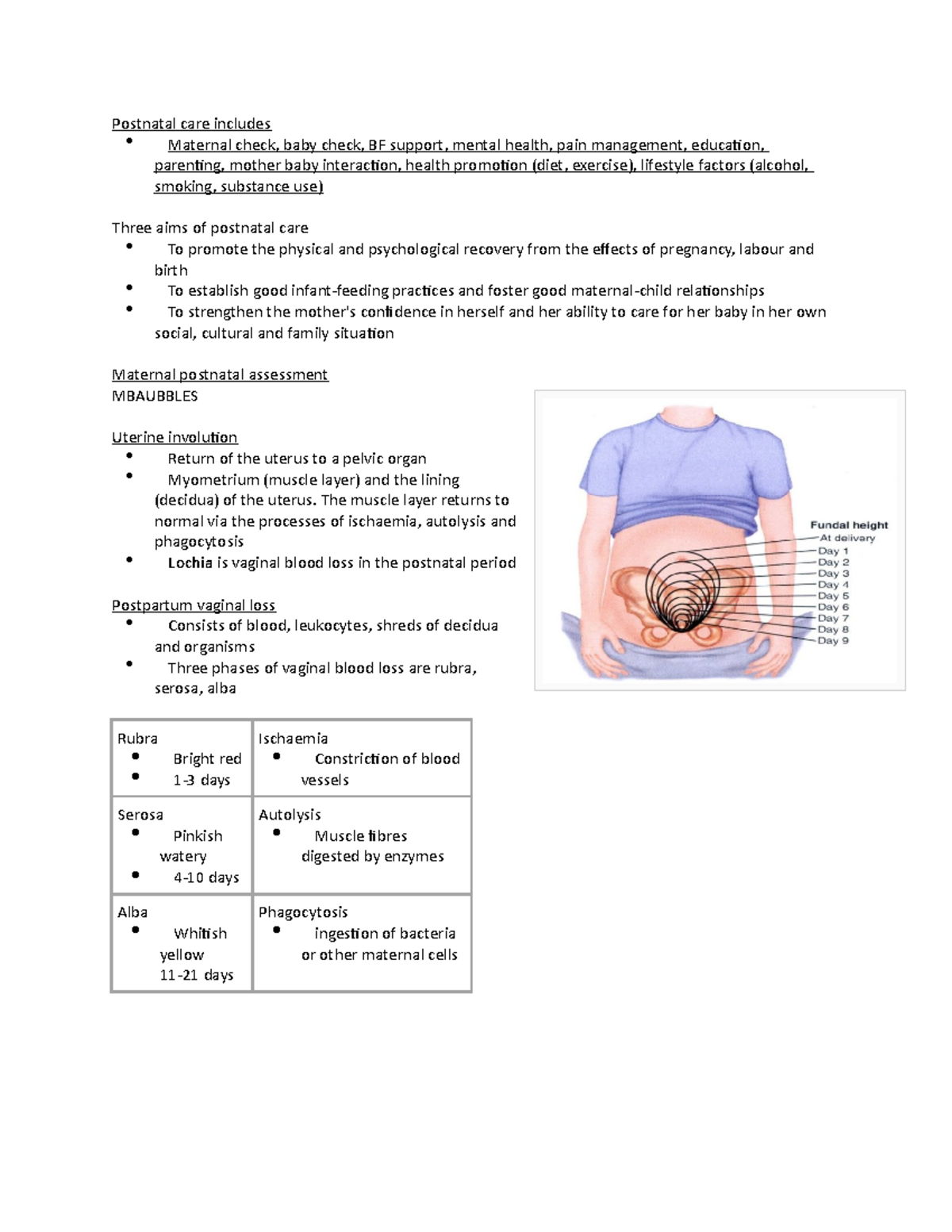 Exam notes - exam revision - Postnatal care includes Maternal check, ba ...