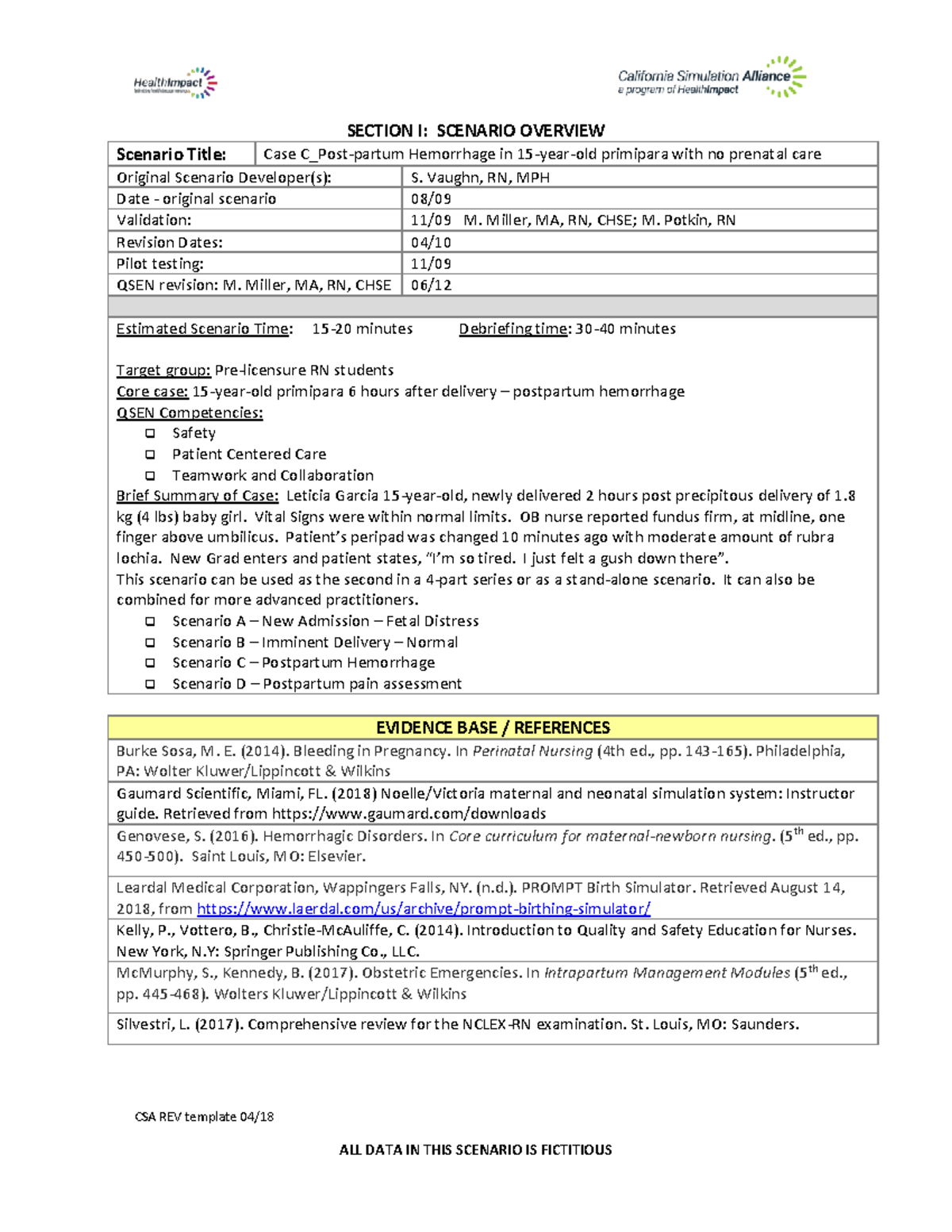 Case-C Post Partum Hemm novice - CSA REV template 04/ SECTION I ...