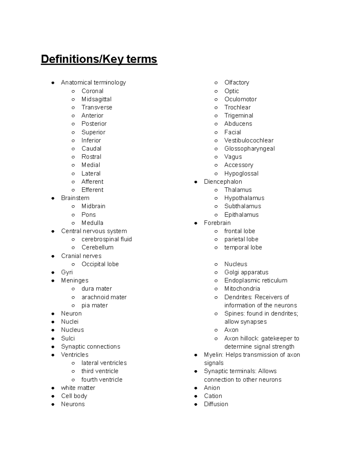 2300 Definitions of key terms - Definitions/Key terms Anatomical ...