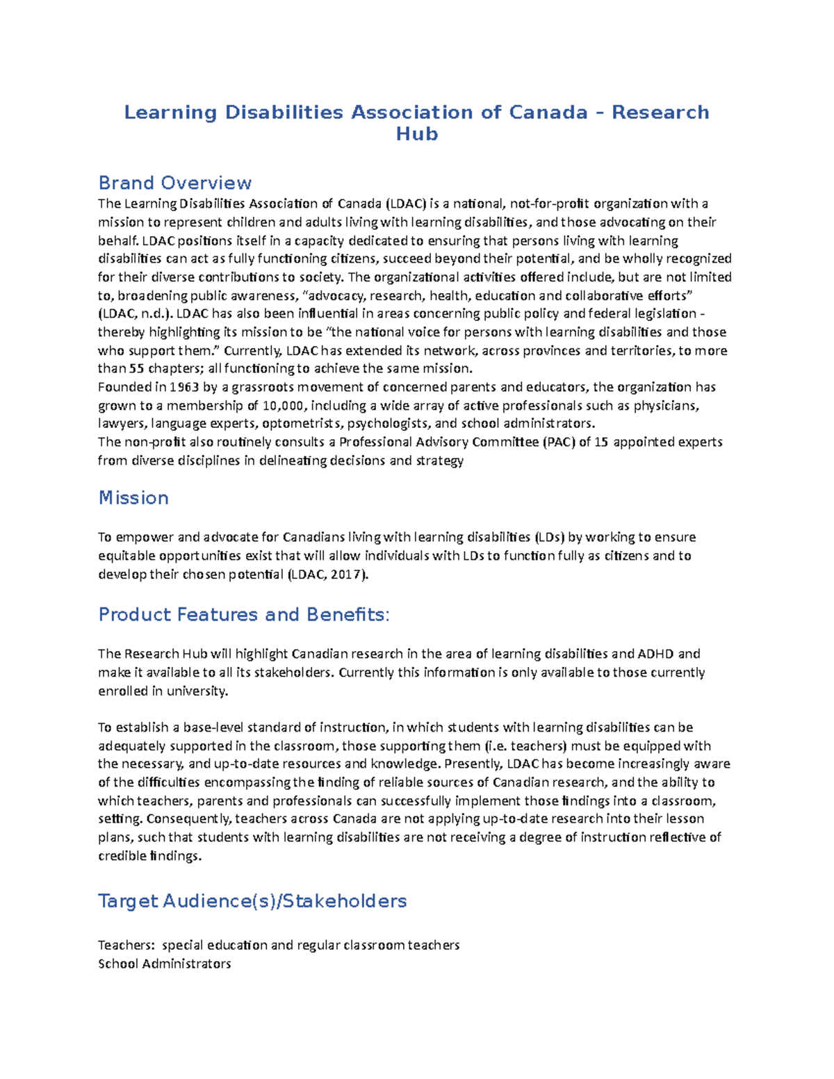 LDAC Client Brief - Lecture notes 1 - Learning Disabilities Association ...