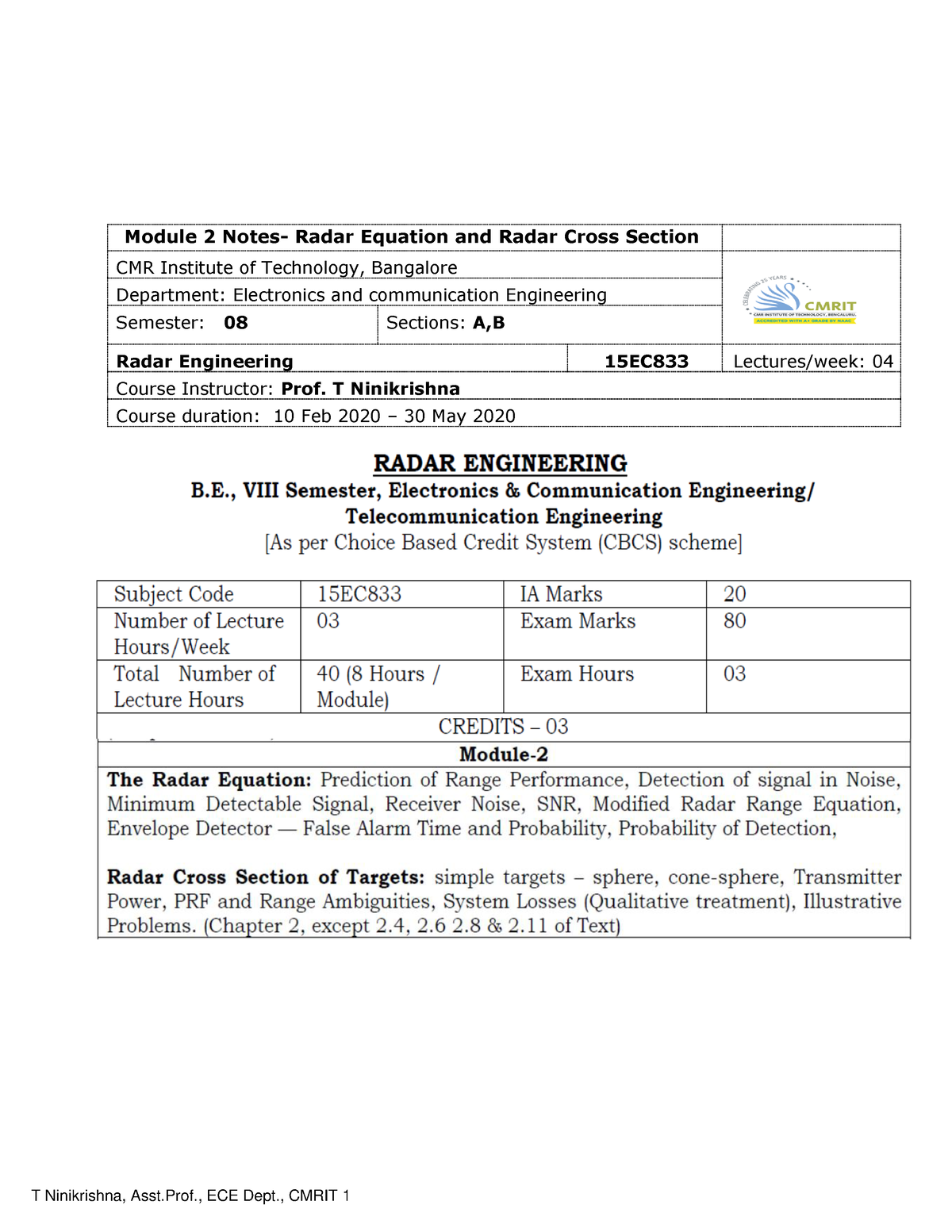 Module 2 Notes Radar equation and Radar cross section of targets