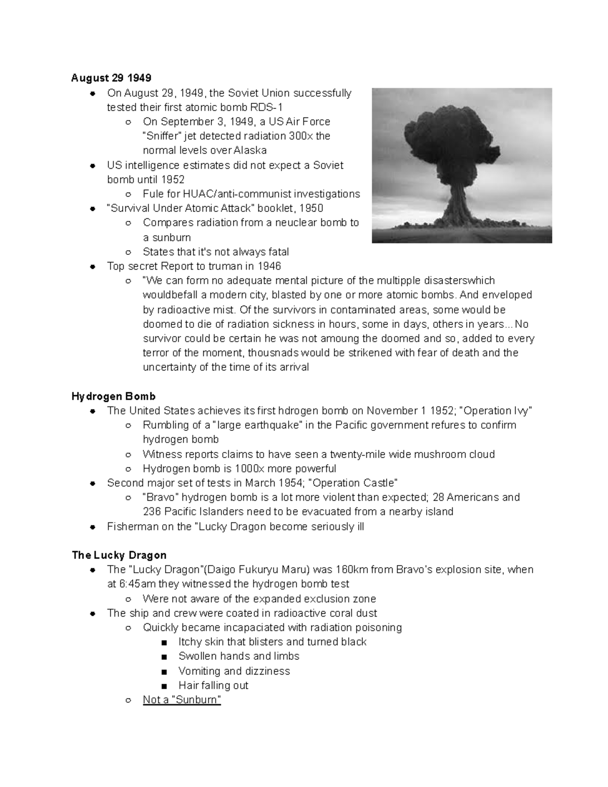 His - history notes - August 29 1949 On August 29, 1949, the Soviet ...