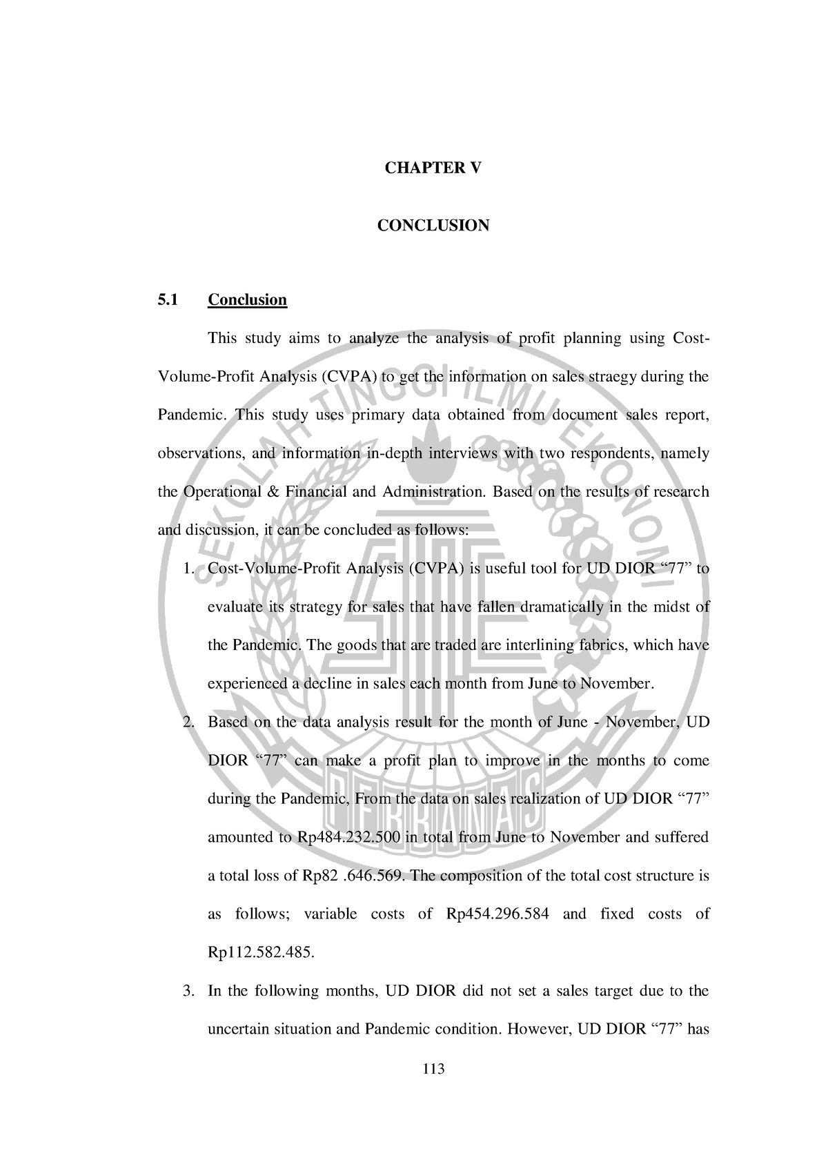 BAB V - Lecture Notes 1.3 - 113 CHAPTER V CONCLUSION 5 Conclusion This ...