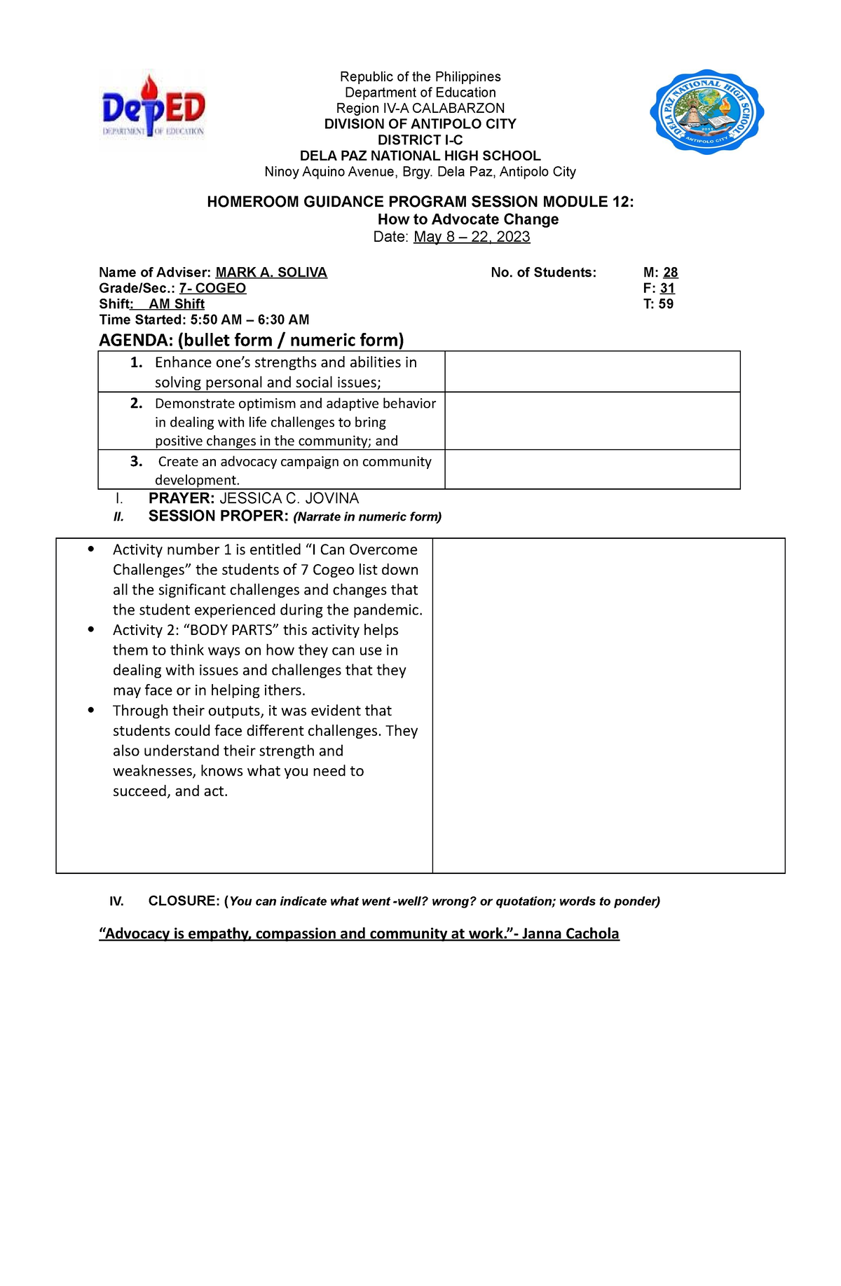 7- Cogeo-HGP-Report Module 12 Q4 - Republic of the Philippines ...