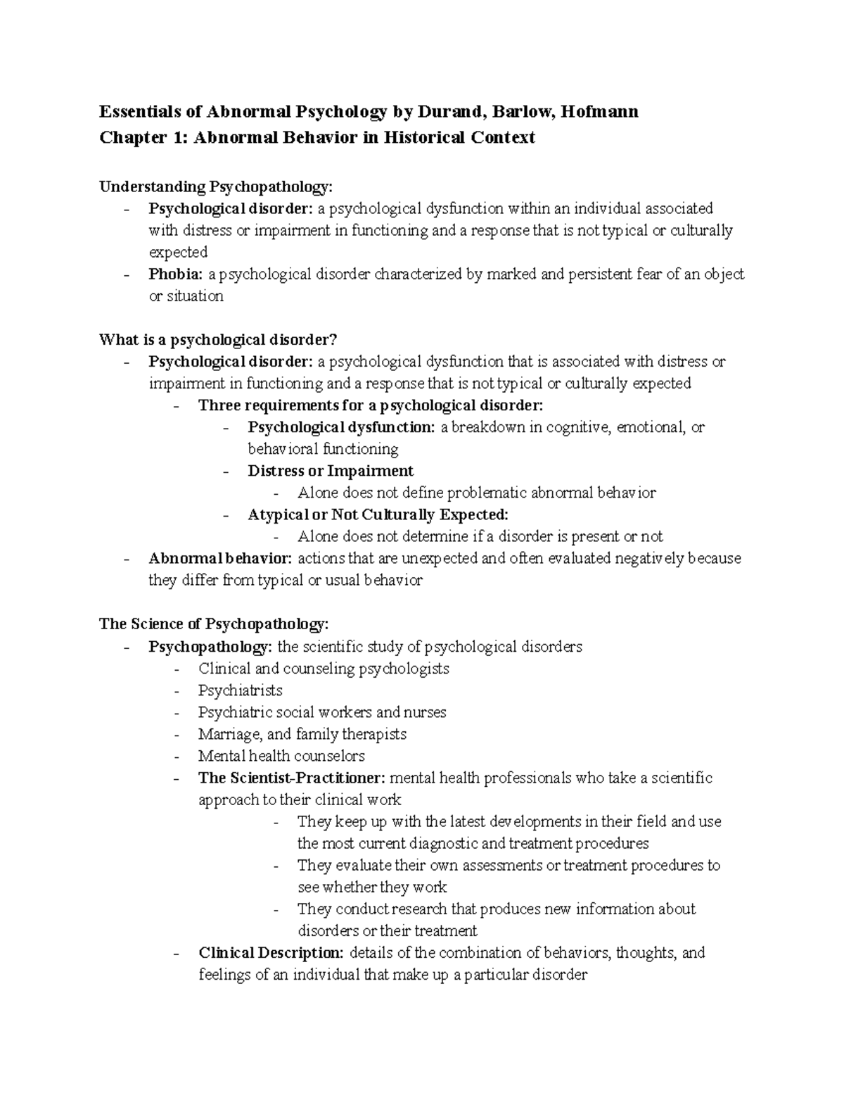 PSY 230 Chapter 1 - Essentials of Abnormal Psychology - Essentials of ...