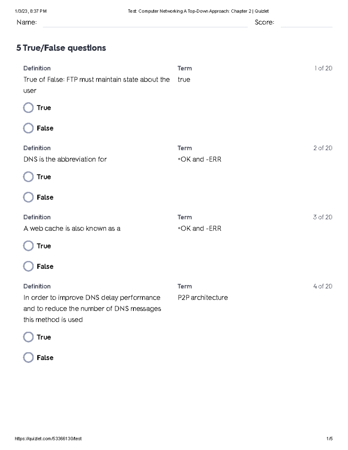 Test Computer Networking A TopDown Approach Chapter 2 Quizlet Name