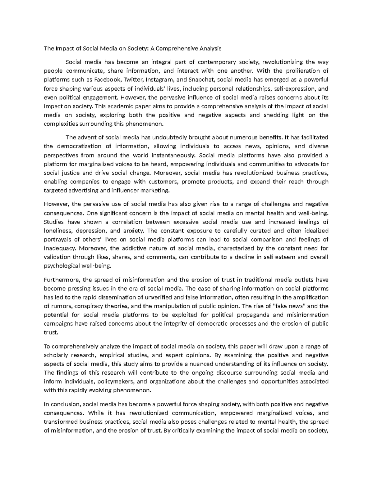 The Impact of Social Media on Society - With the proliferation of ...
