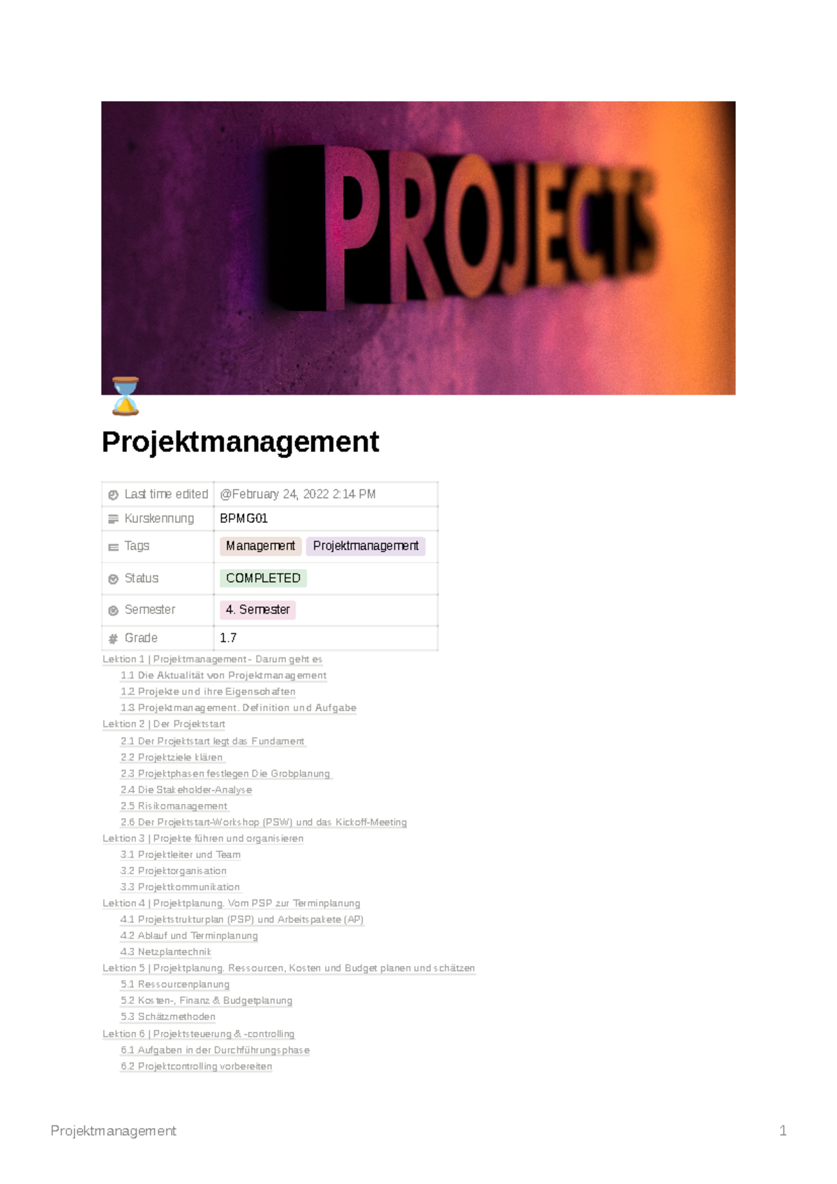 Zusammenfassung Projektmanagement - ⌛ Projektmanagement Last Time ...