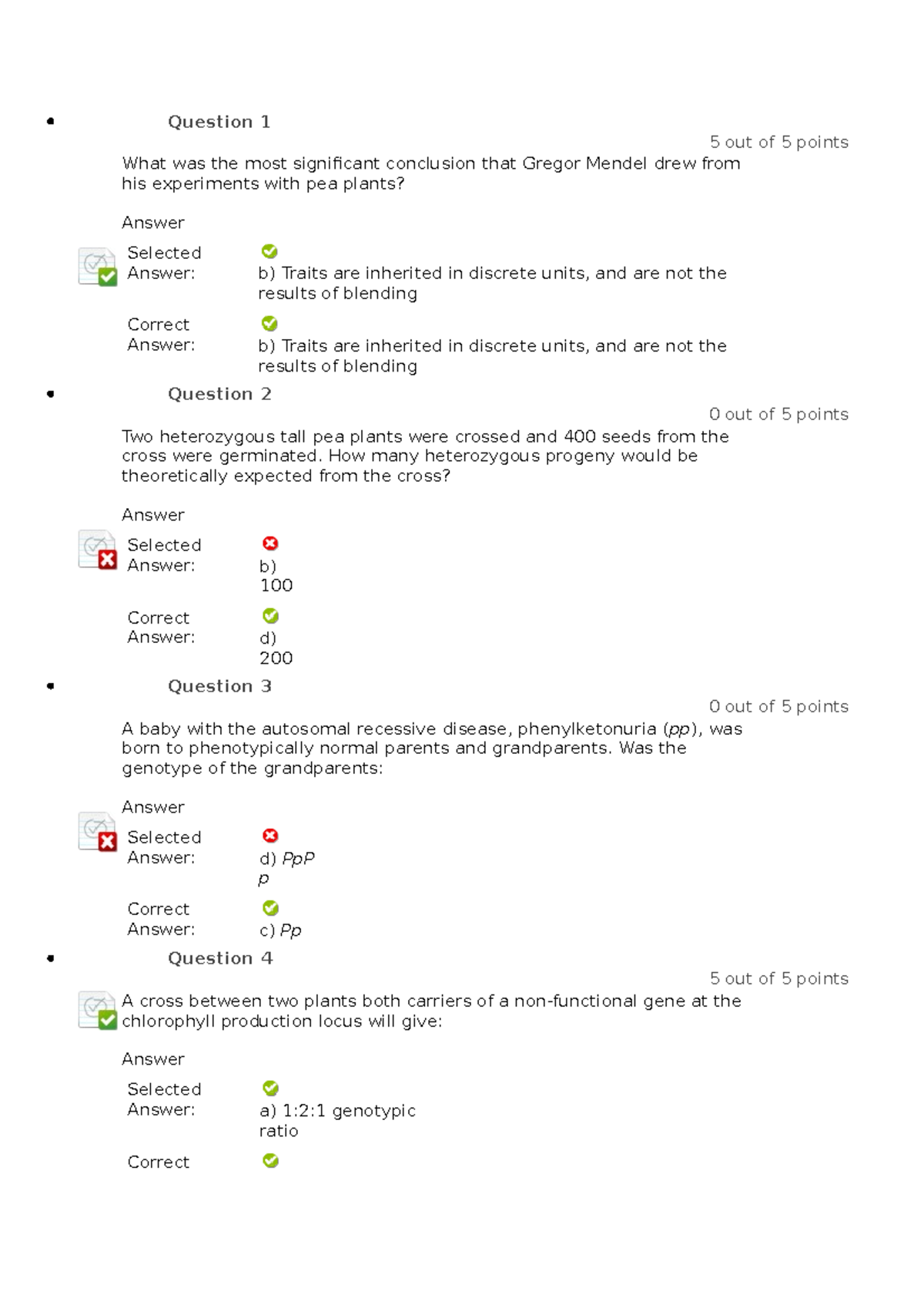 Multiple Choice December Genetics exam question and answers - Question ...