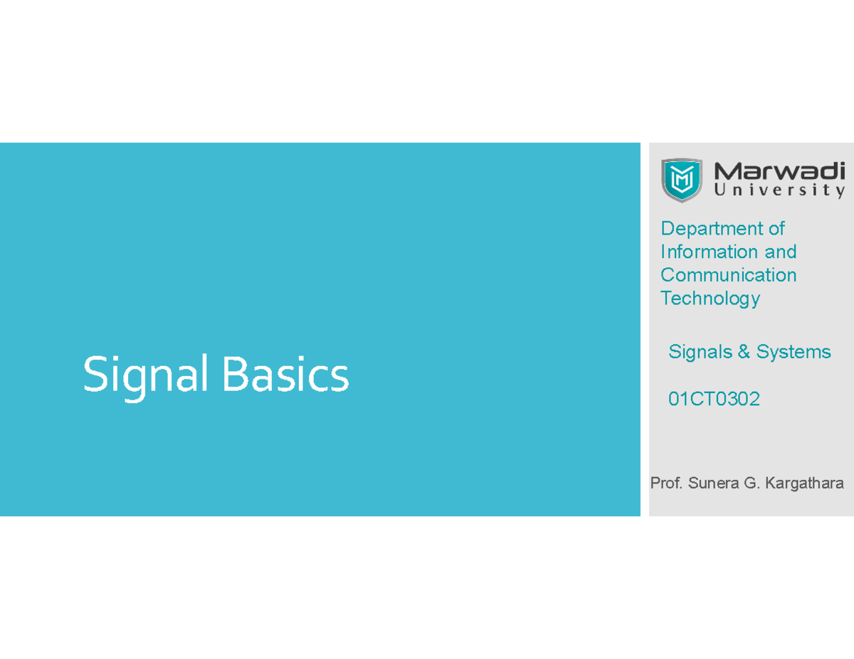 Signals classifications - Department of Information and Communication ...