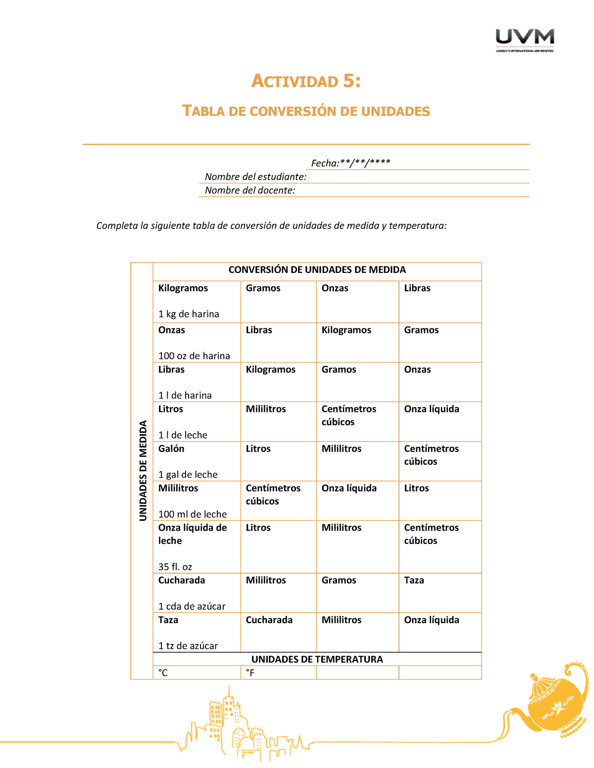 Act5 Tabla De Conversiones Actividad 5 Tabla De ConversiÓn De Unidades Fecha Nombre 6625