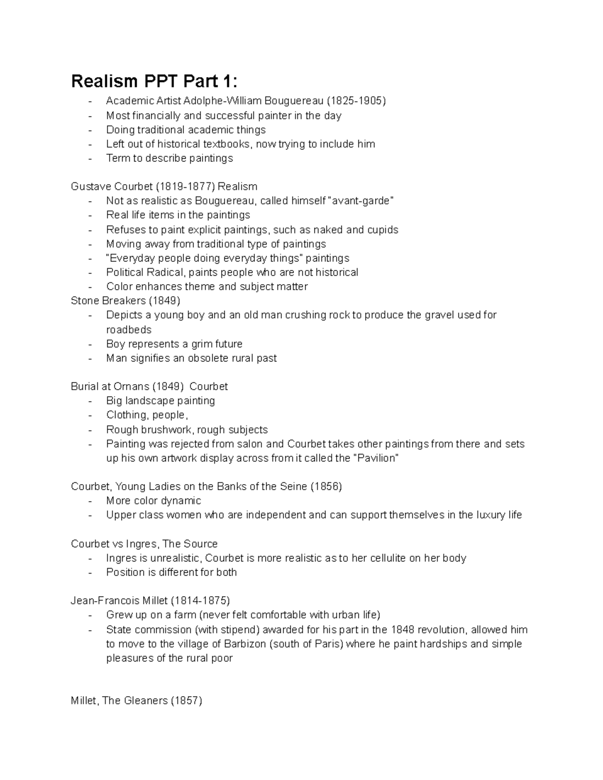 Survey of Modern Art notes Realism PPT Part 1 Academic Artist