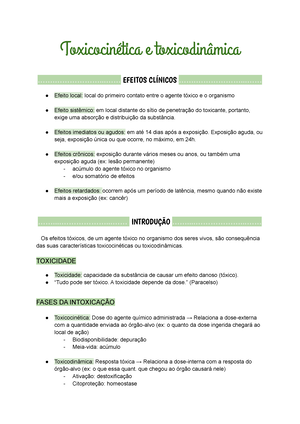 Resumo de Toxicologia - Toxicocinética e Toxicodinâmina