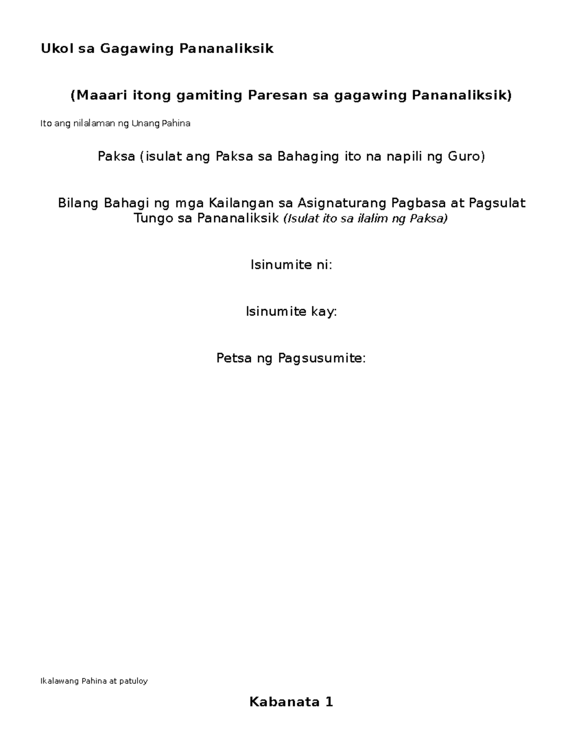 Format Sa Pananaliksik Sa Pagbasa At Pagsulat Tungo Sa Pananaliksik Ukol Sa Gagawing 6841