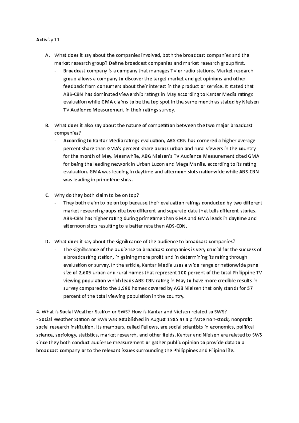 Activity 11 - Activity 11 A. What does it say about the companies ...