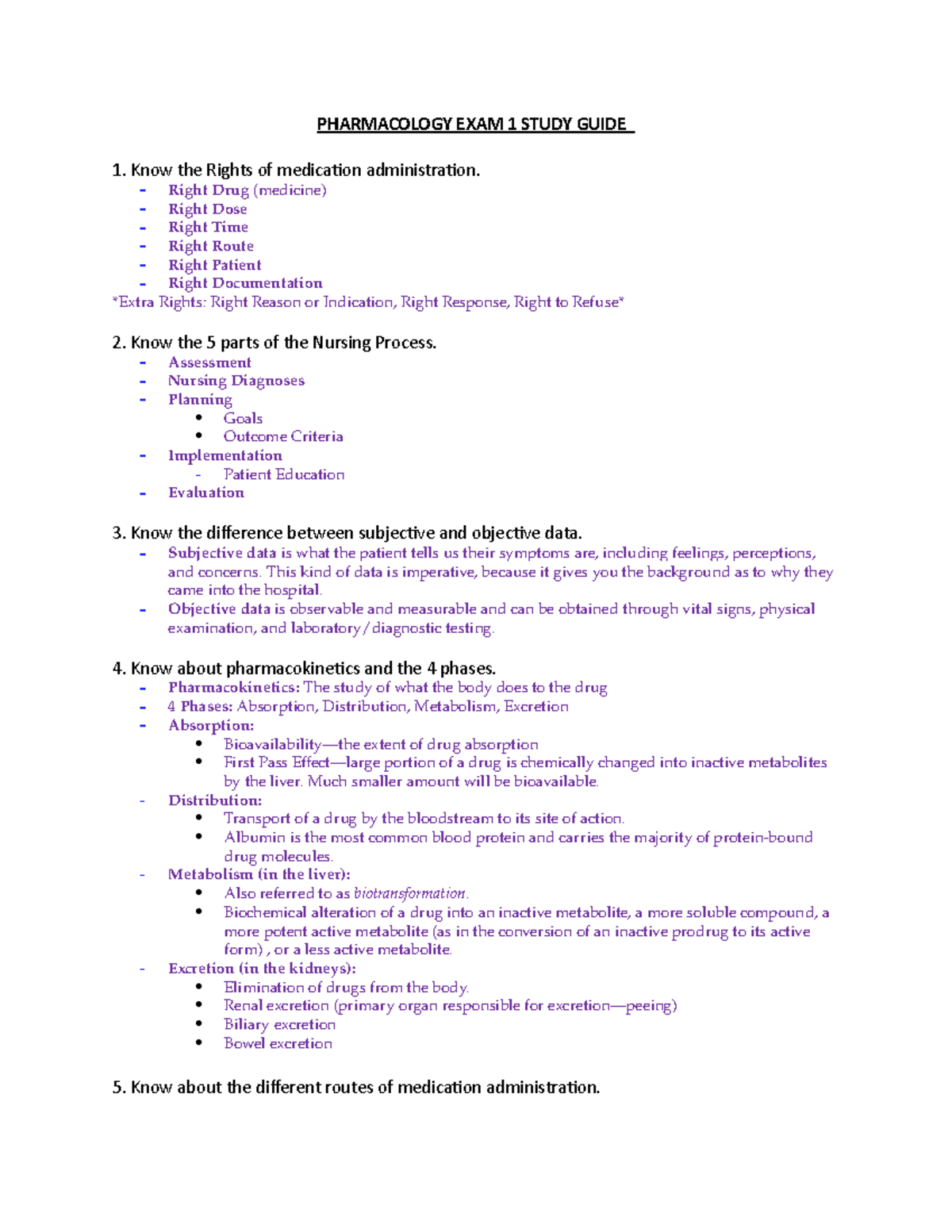 Pharm Study Guide Test 1 - PHARMACOLOGY EXAM 1 STUDY GUIDE 1. Know the ...