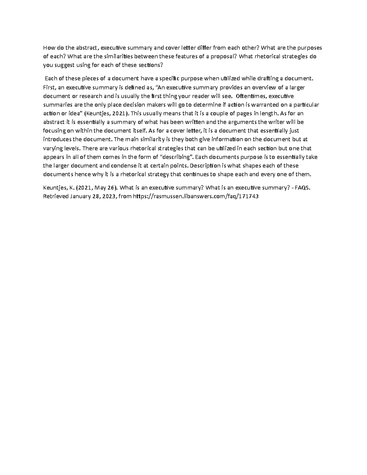 ENG 507 Discussion 13 How do the abstract, executive summary and