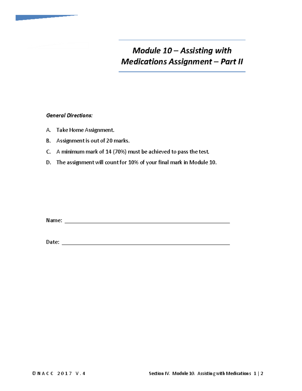 IV-11.2 Assigmt - Module 10 Assisting With Medications-Part II - © N A ...