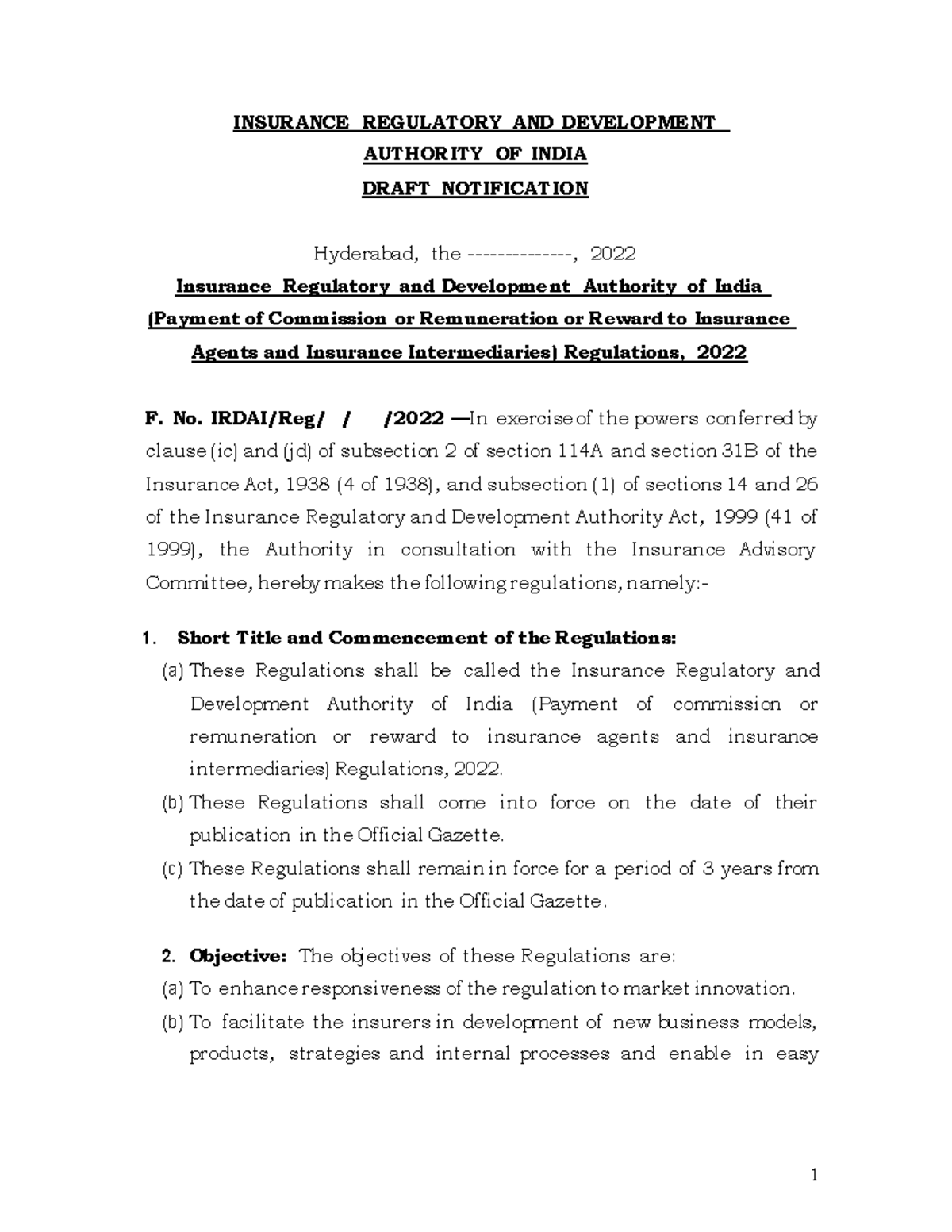 Draft Irdai(Payment of Commission or Remuneration or Reward to ...