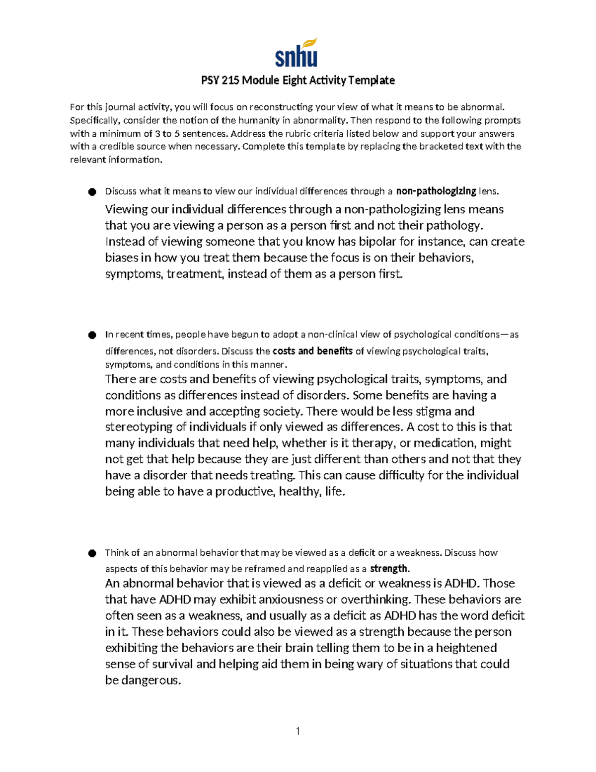 PSY 215 Module Eight Activity - Specifically, Consider The Notion Of ...