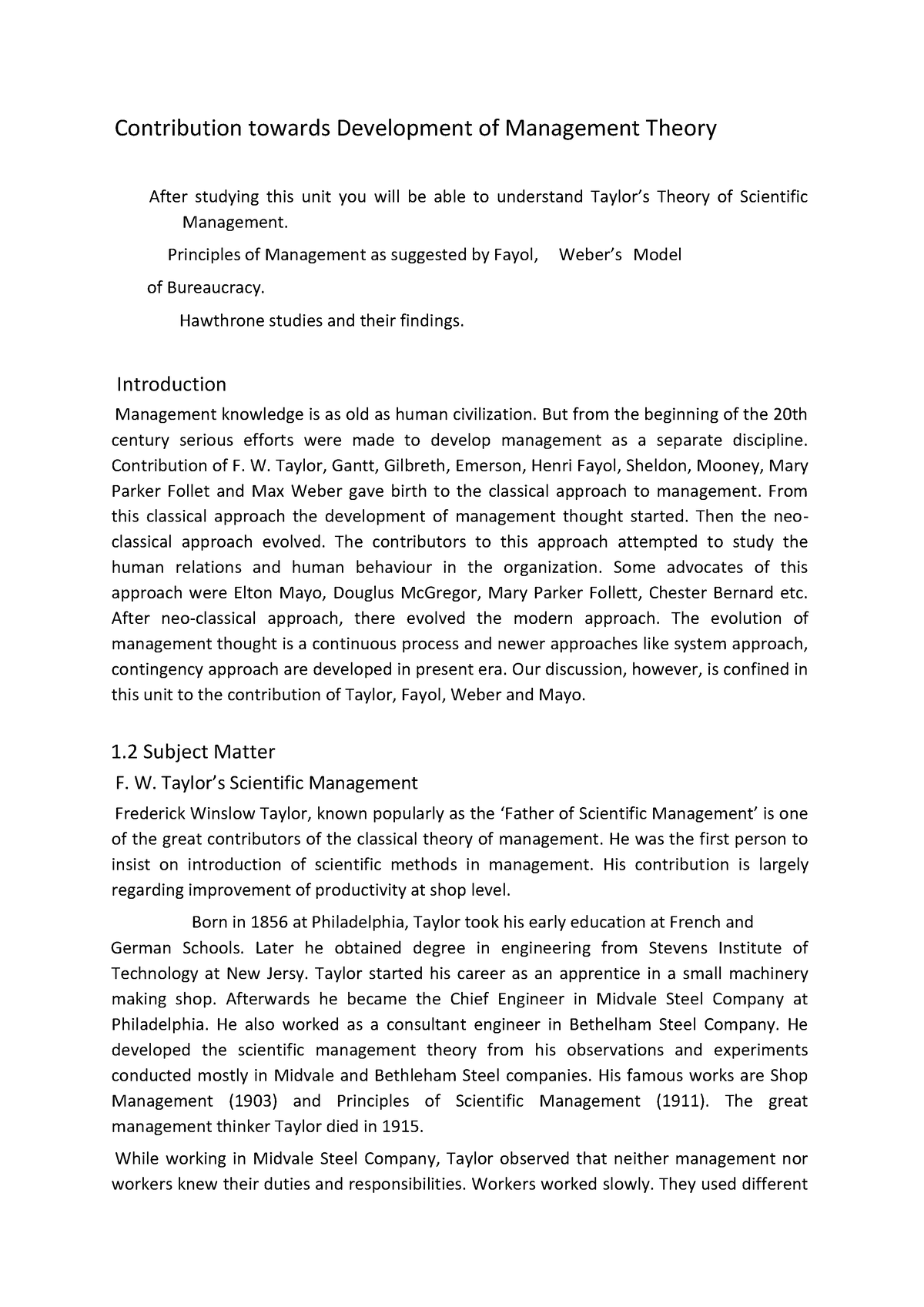 Contribution towards Development of Management Theory - Principles of ...