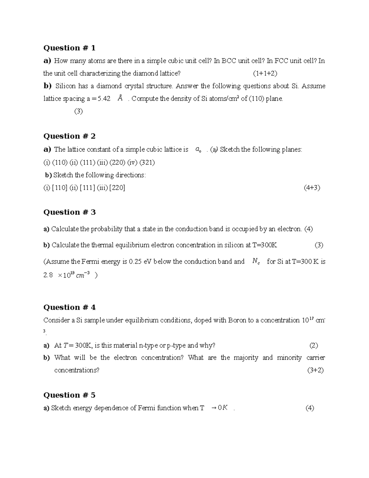 Exam Semiconductor Question 1 A How Many Atoms Are There In A