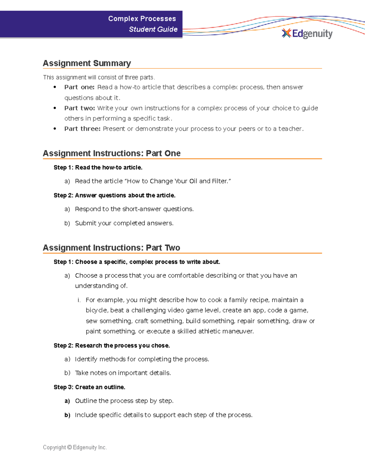 Project-Complex Processes-Student Guide - Assignment Summary This ...