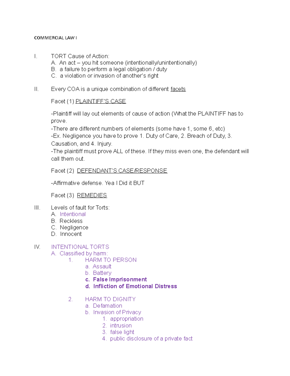 Course Outline EXAM2 - Lecture notes Second third of class - COMMERCIAL ...