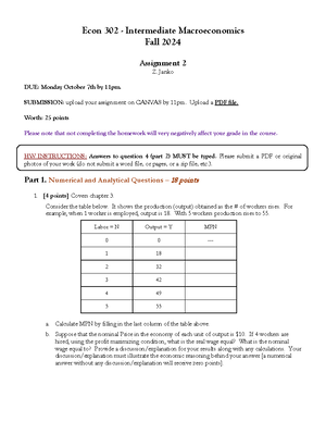 Assignment 4 Answer Key - Econ 302 - Intermediate Macroeconomics Summer ...