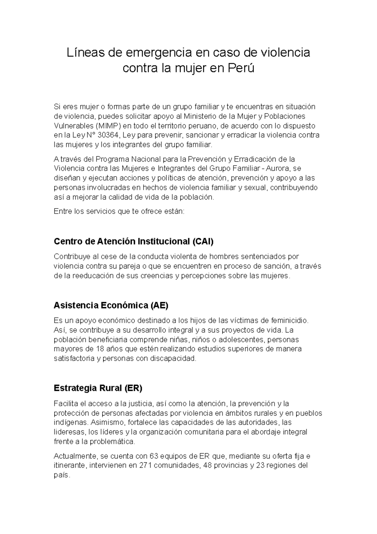 Líneas de emergencia en caso de violencia contra la mujer en Perú ...