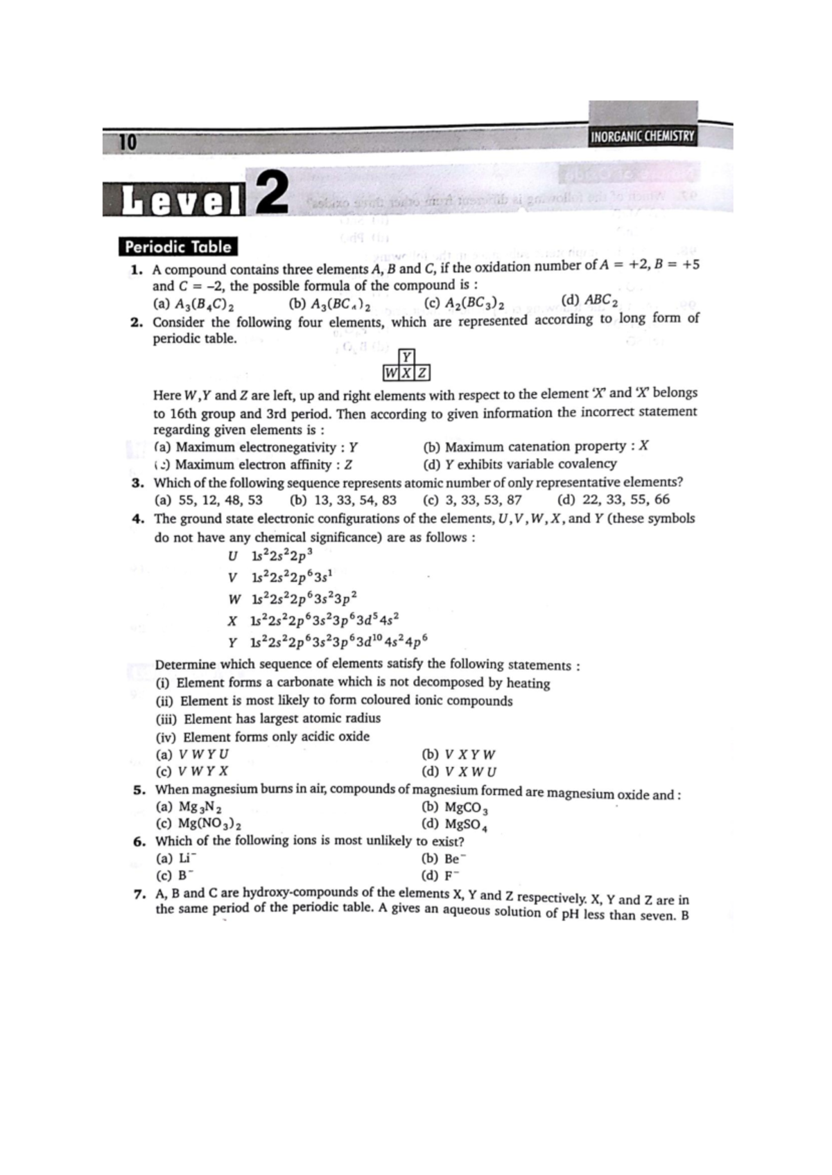 Exam 2 - Exam - 10 INORGANIC CHEMISTRY Level 2 Periodic Table 1. A ...