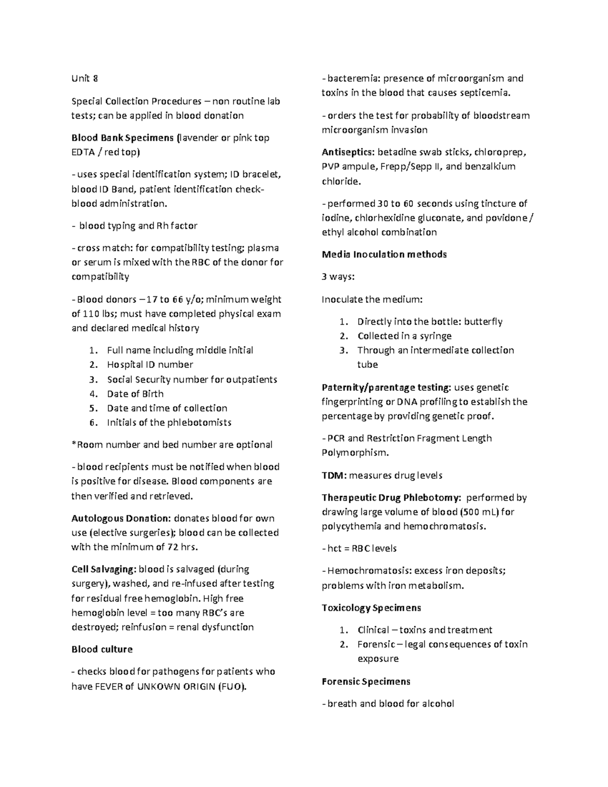 Unit 8 - lecture notes - Unit 8 Special Collection Procedures – non ...