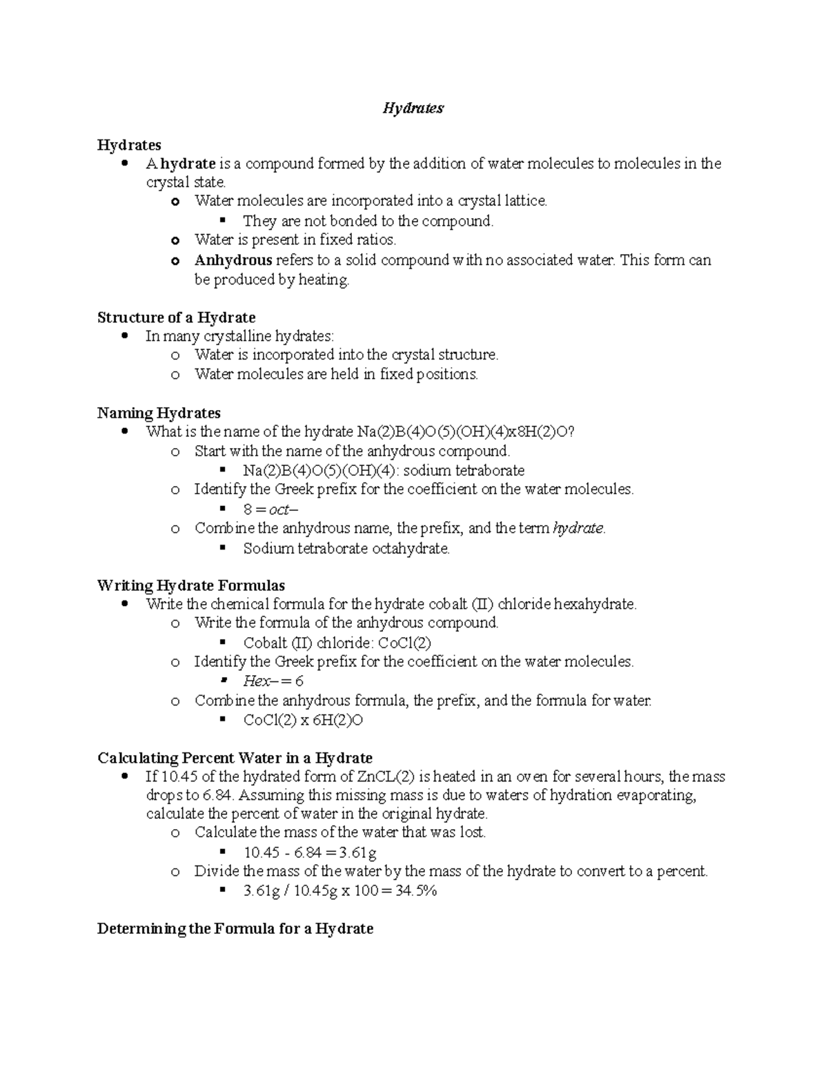 advance study assignment properties of hydrates