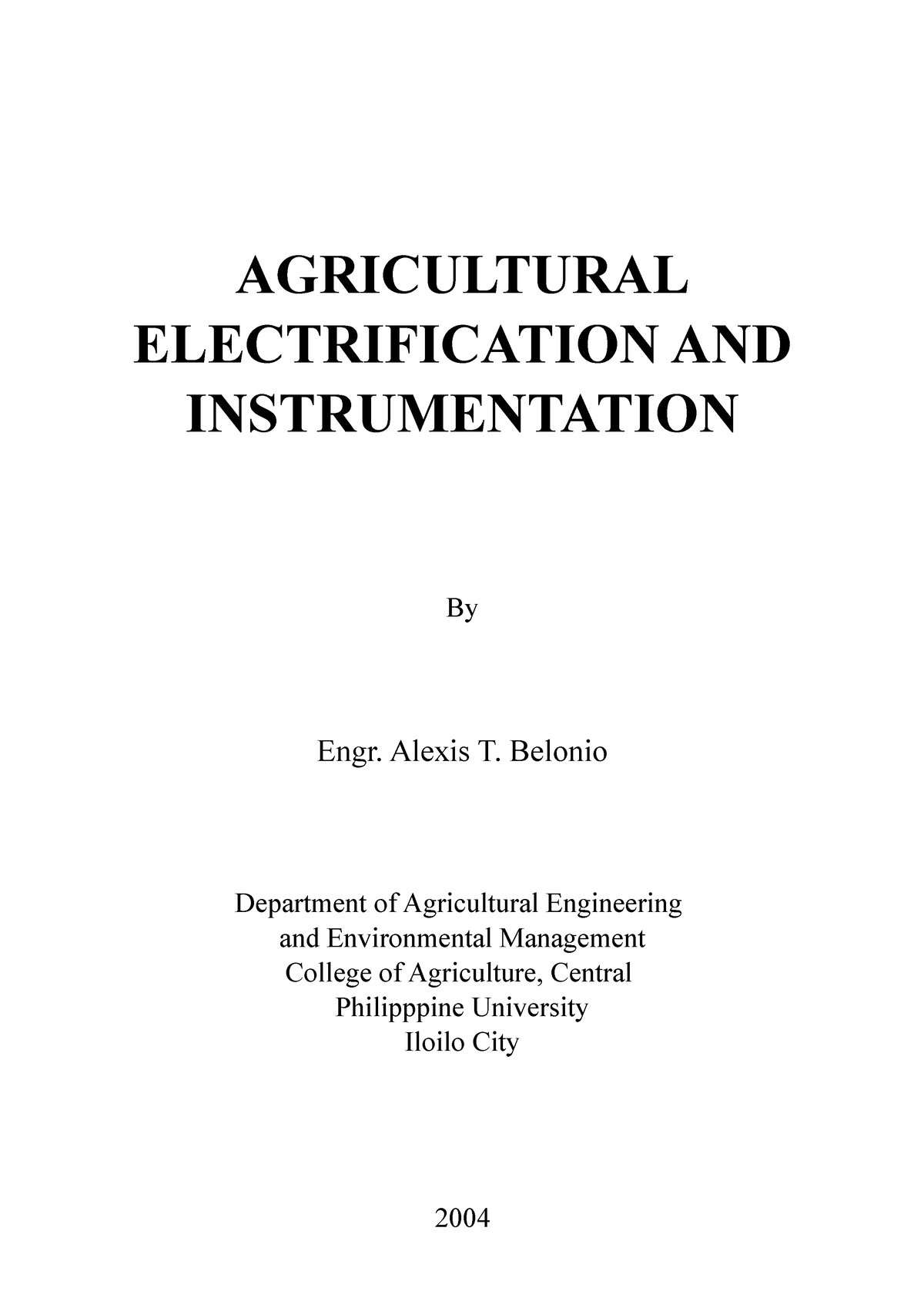 Agricultural Electrification AND Instrumentation - AGRICULTURAL ...