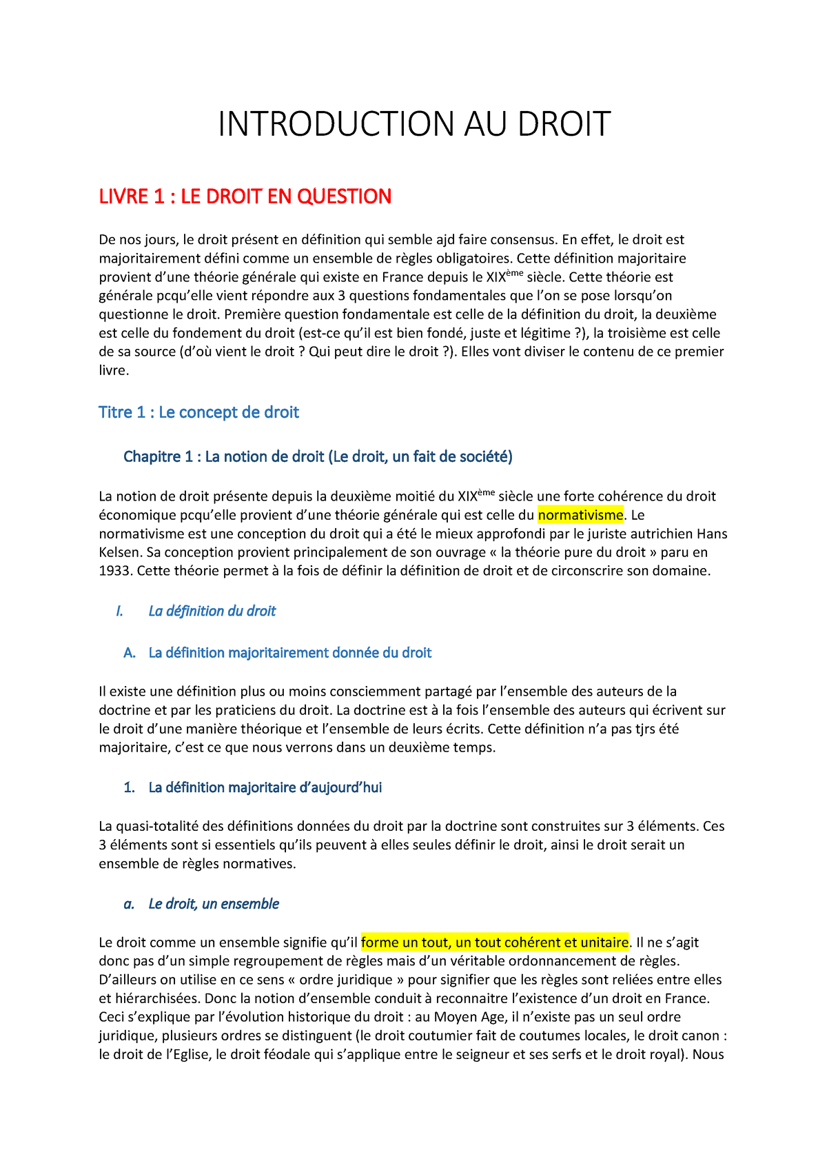 Introduction AU Droit - INTRODUCTION AU DROIT LIVRE 1 : LE DROIT EN ...