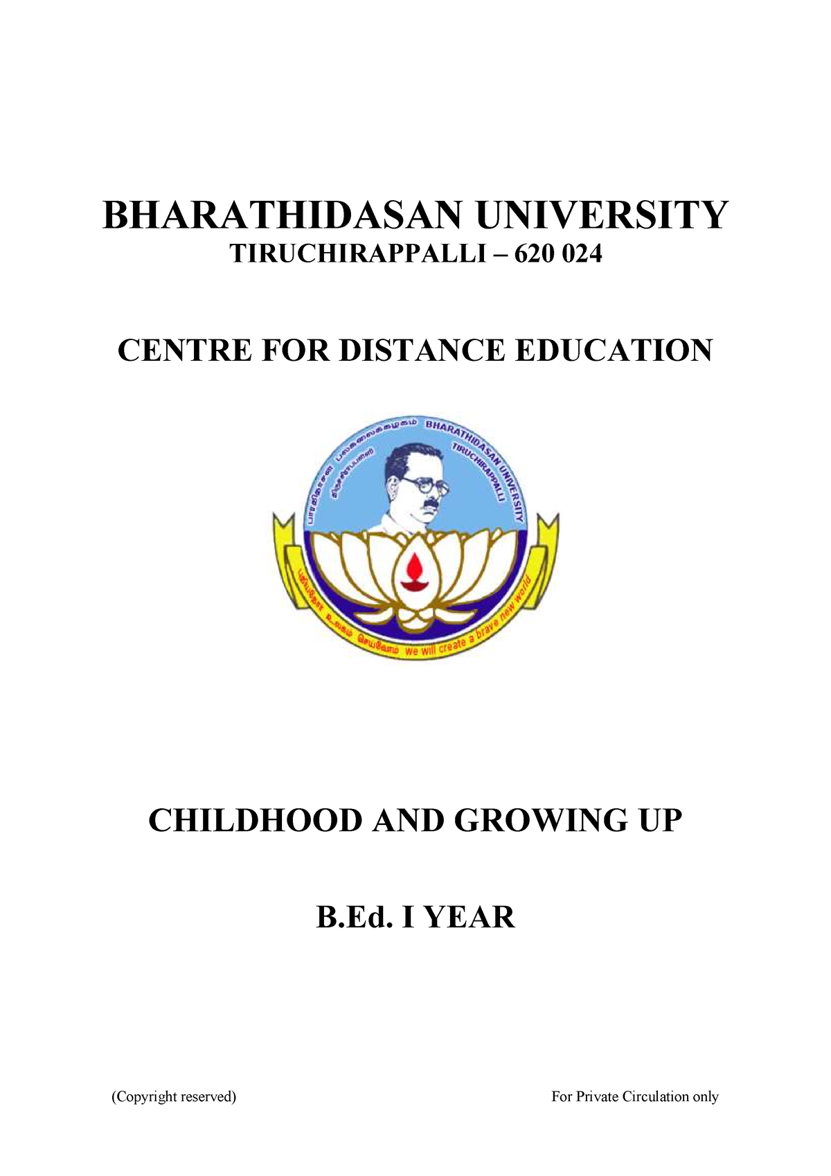 Childhood AND Growing UP Notes - BHARATHIDASAN UNIVERSITY ...