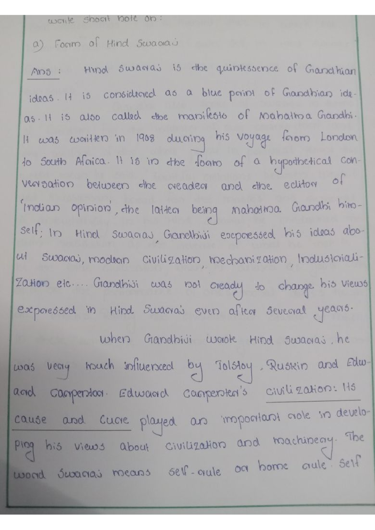 Form of hind swaraj.Hind swaraj quintessence of Gandian ideas Indian