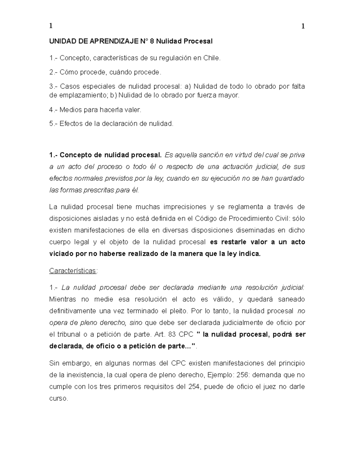 Unidad 8 Incidente Nulidad Lo Obrado - UNIDAD DE APRENDIZAJE N° 8 ...