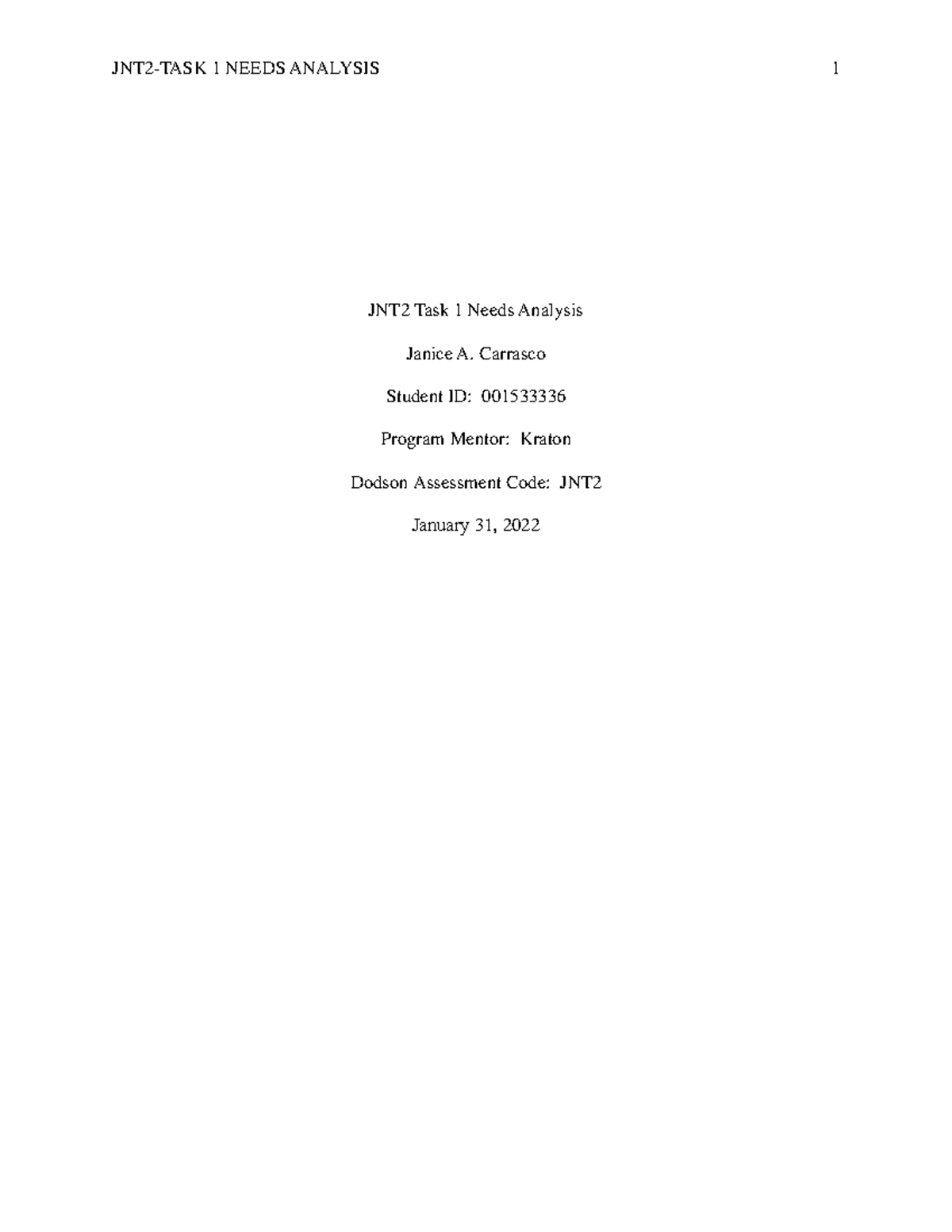 Instructional Design: Needs Analysis Task JNT2 - JNT2 Task 1 Needs ...