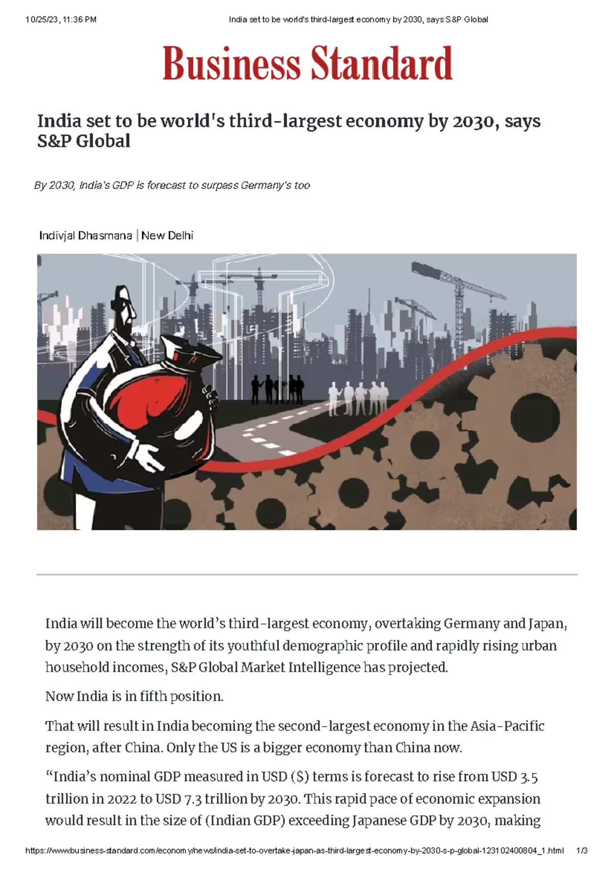 India set to be world's third-largest economy by 2030, says S&P Global ...