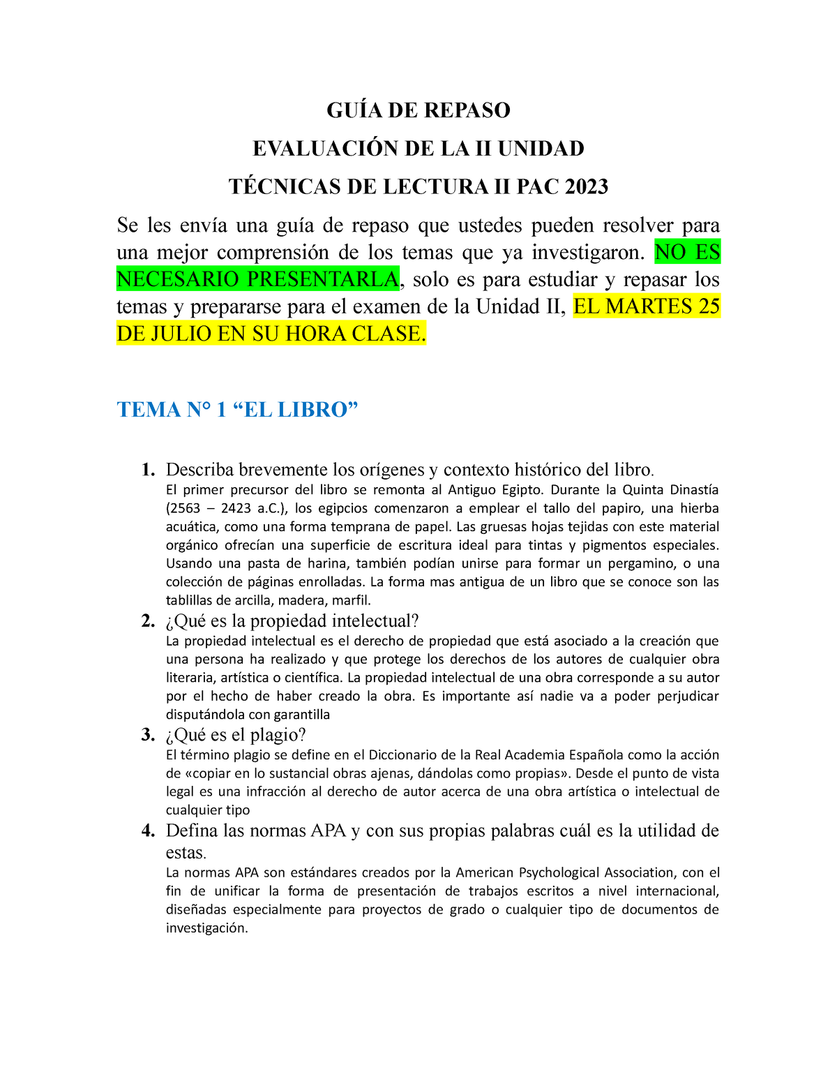 GuÍa De Repaso Ii Examen Ii Pac 2023 GuÍa De Repaso EvaluaciÓn De La