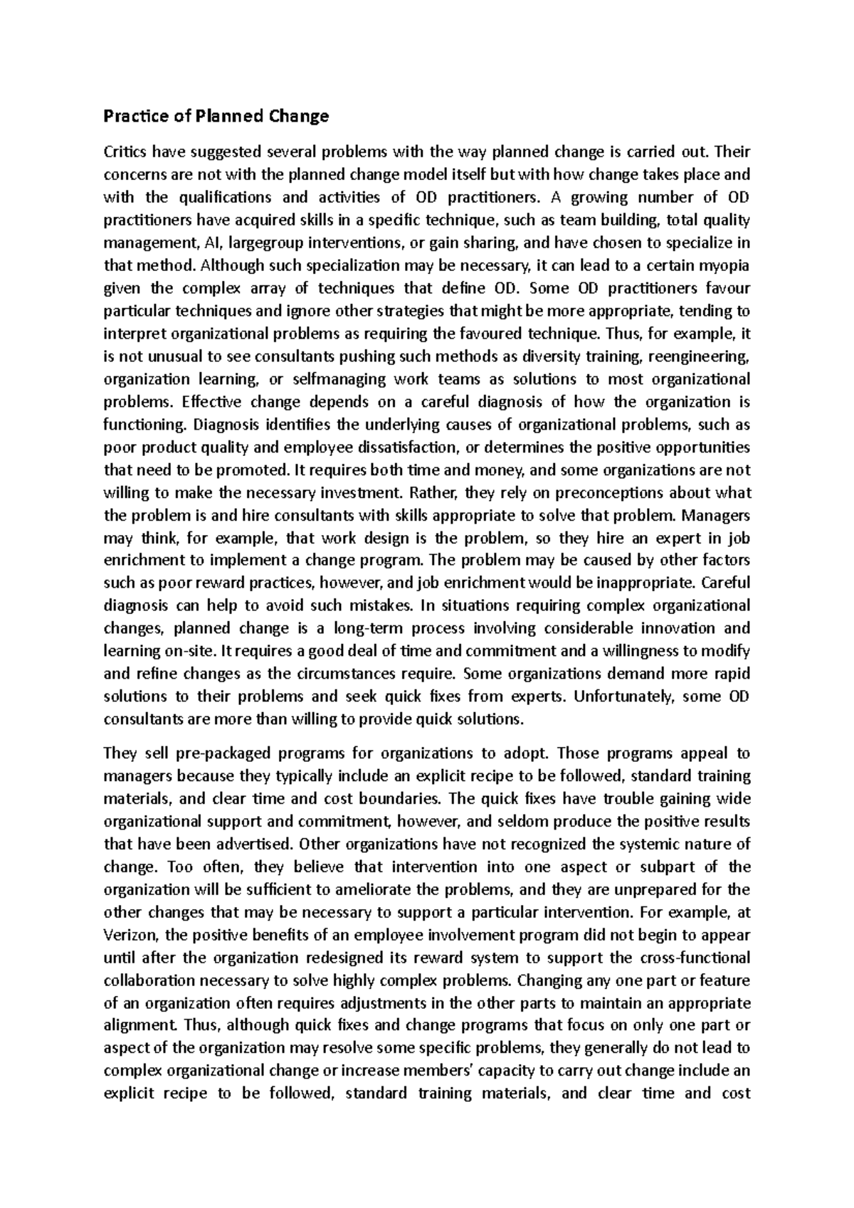 Practice of Planned Change - Practice of Planned Change Critics have ...
