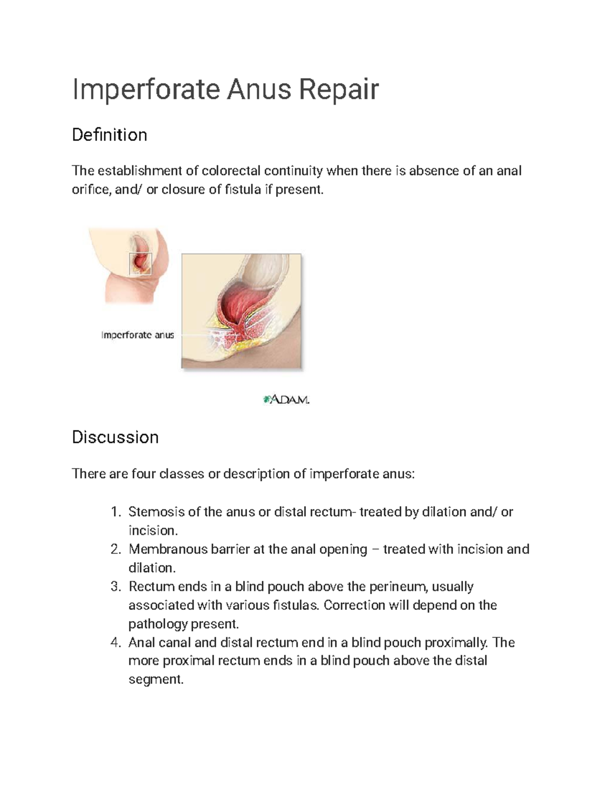Imperforate Anus Repair Imperforate Anus Repair Definition The