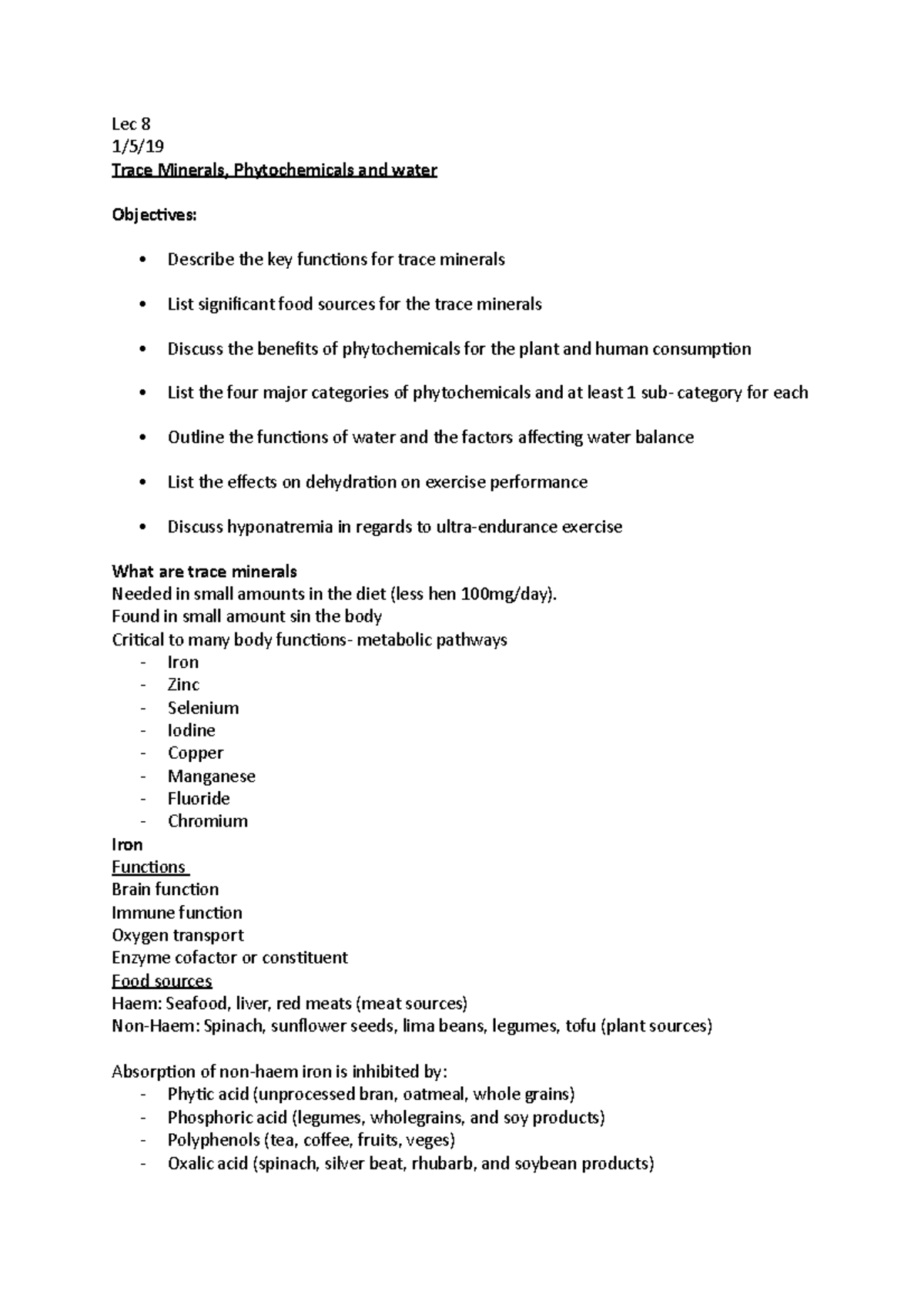 Lec 8 trace minerals and water Lec 8 1/5/ Trace Minerals