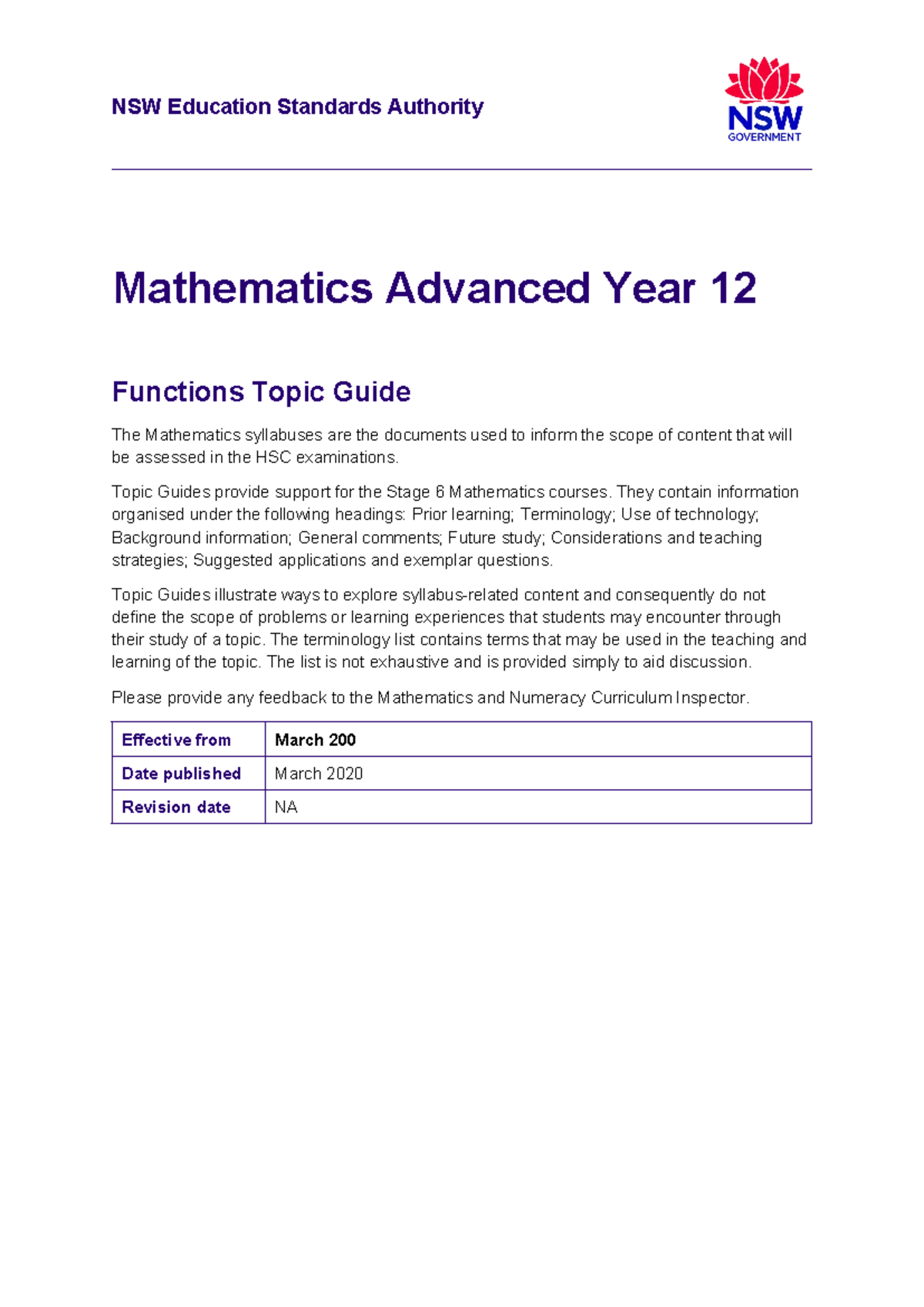 Mathematics advanced year 12 topic guide functions - NSW Education ...
